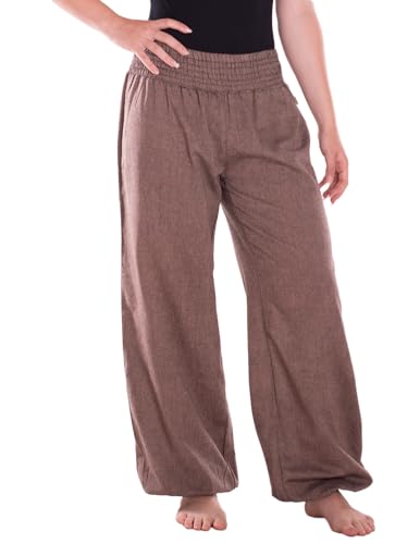 Vishes - Alternative Bekleidung - Lange Damen Sommerhose Haremshose Schlupfhose einfarbig Dehnbund Einheitsgröße (34-46) steinbraun von Vishes