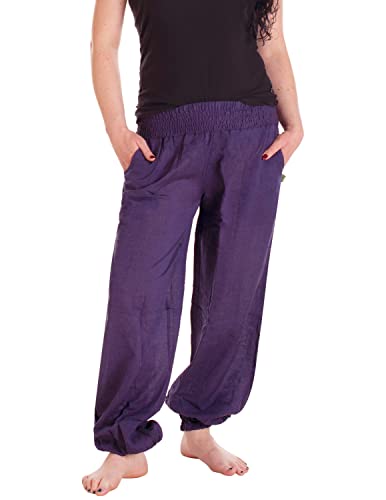 Vishes - Alternative Bekleidung - Lange Damen Sommerhose Haremshose Schlupfhose einfarbig Dehnbund Einheitsgröße (34-46) violett von Vishes