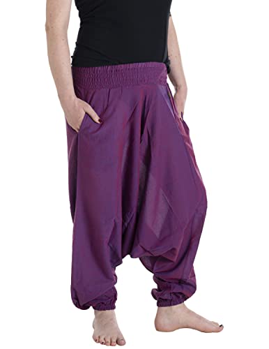 Vishes - Alternative Bekleidung - Lange Unisex Baumwoll Haremshose Schlupfhose Einfarbig Einheitsgröße 34-46 Blaurosa von Vishes