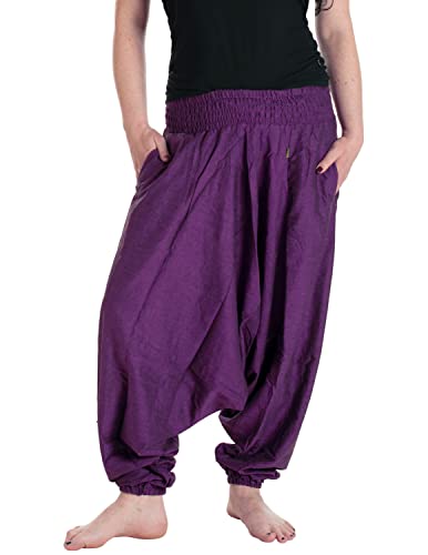 Vishes - Alternative Bekleidung - Lange Unisex Baumwoll Haremshose Schlupfhose Einfarbig Einheitsgröße 34-46 Dunkellila von Vishes