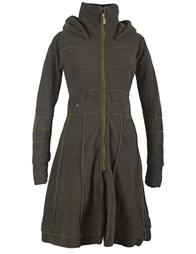 Vishes - Alternative Bekleidung - Langer Damen Fleecemantel Kapuze Stehkragen olive 52-54 von Vishes