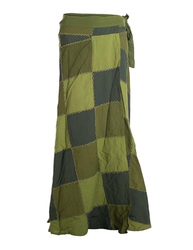 Vishes - Alternative Bekleidung - Langer Damen Patchwork-Rock Wickel-Rock Wickel-Kleid Karos Olive 97 cm von Vishes