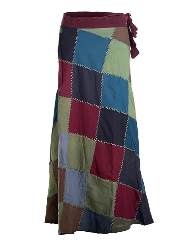 Vishes - Alternative Bekleidung - Langer Damen Patchwork-Rock Wickel-Rock Wickel-Kleid Karos bunt 97 cm von Vishes