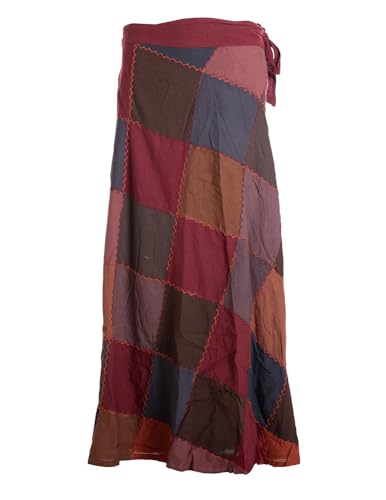 Vishes - Alternative Bekleidung - Langer Damen Patchwork-Rock Wickel-Rock Wickel-Kleid Karos dunkelrot 102 cm von Vishes