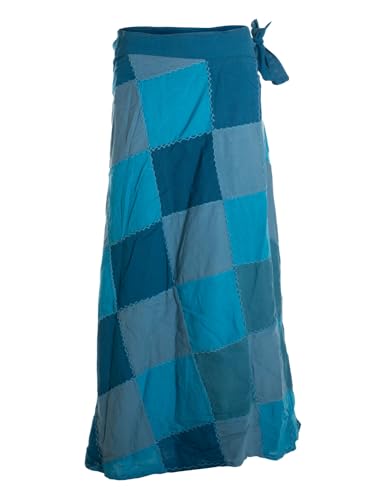 Vishes - Alternative Bekleidung - Langer Damen Patchwork-Rock Wickel-Rock Wickel-Kleid Karos türkis 97 cm von Vishes