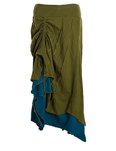Vishes - Alternative Bekleidung - Langer Damen Rock Lang Längenverstellbar zum Hochschieben Raffen Olive 44 von Vishes