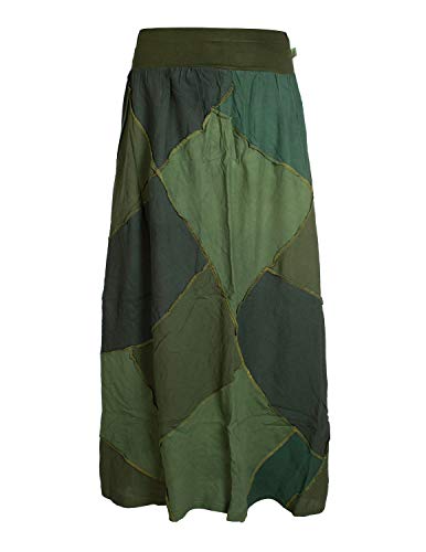 Vishes - Alternative Bekleidung - Langer Weiter Damen Patchwork-Rock - Hand-Gewebte Baumwolle Olive 42 von Vishes