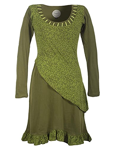 Vishes - Alternative Bekleidung - Langes Asymmetrisches Damen Lagenkleid Baumwolle Runder Ausschnitt Olive 38-40 von Vishes