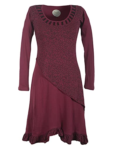 Vishes - Alternative Bekleidung - Langes Asymmetrisches Damen Lagenkleid Baumwolle Runder Ausschnitt dunkelrot 36 von Vishes