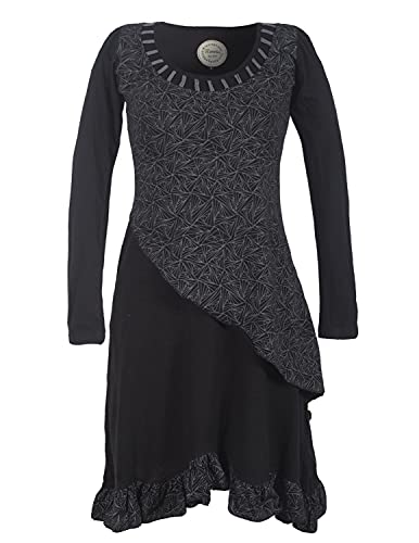 Vishes - Alternative Bekleidung - Langes Asymmetrisches Damen Lagenkleid Baumwolle Runder Ausschnitt schwarz 38-40 von Vishes