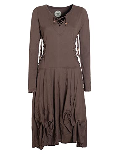Vishes - Alternative Bekleidung- Langes Langarm Damen Kleid Ballonkleid Bio-Baumwolle Einfarbig mit Schnürung V-Ausschnitt braun 42 von Vishes