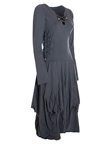 Vishes - Alternative Bekleidung- Langes Langarm Damen Kleid Ballonkleid Bio-Baumwolle Einfarbig mit Schnürung V-Ausschnitt grau 34 von Vishes