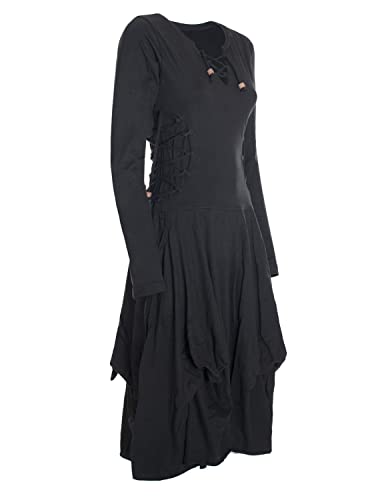 Vishes - Alternative Bekleidung- Langes Langarm Damen Kleid Ballonkleid Bio-Baumwolle Einfarbig mit Schnürung V-Ausschnitt schwarz 42 von Vishes