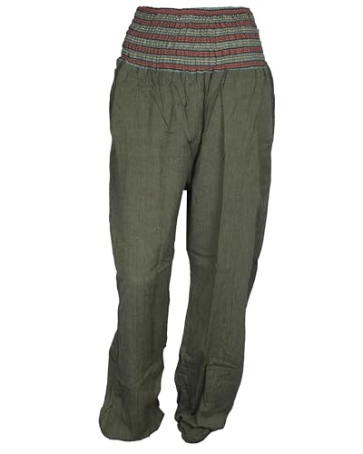 Vishes - Alternative Bekleidung - Leichte Damen Chino Haremshose mit dehnbarem Bund Taschen Olive von Vishes