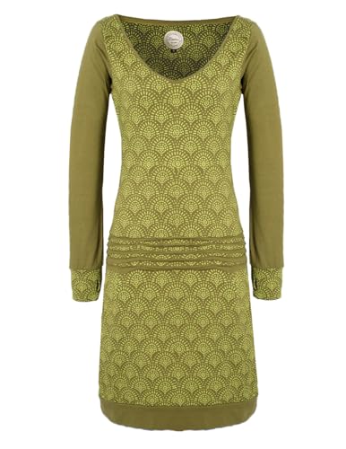 Vishes - Alternative Bekleidung - Leichtes Jerseykleid Damen Langarm Kleider Sweatkleid Punkte Olive 38-40 von Vishes