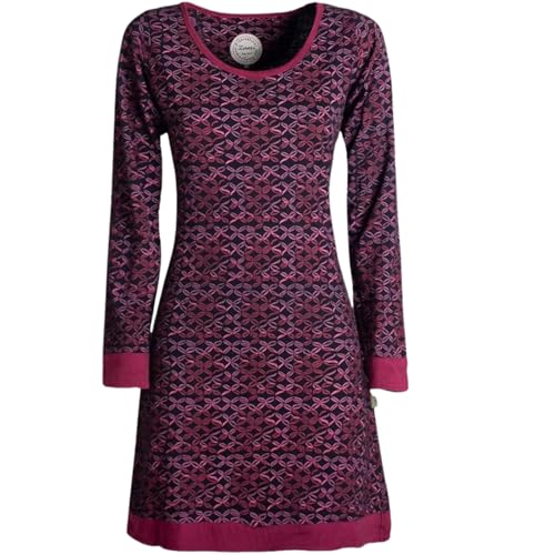 Vishes Damen leichtes Langarmshirt-Kleid in Schwarz-dunkelrot | Größe 2XL (44) | Handgefertigt aus 100% Baumwolle | Ideal für Frühling, Sommer & Herbst | Nachhaltige Alternative Bekleidung von Vishes