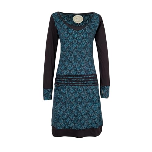Vishes Leichtes Jerseykleid Langarm mit Punkten in Schwarz-Türkis | Größe M (38-40) | Handgefertigt aus 100% Baumwolle | Ideal für Herbst & Frühjahr | Nachhaltige Alternative Bekleidung von Vishes