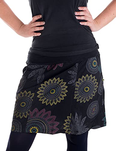 Vishes - Alternative Bekleidung - Mit Blumen bedruckter Patchworkrock aus Baumwolle - mit Taschen schwarz 36 von Vishes