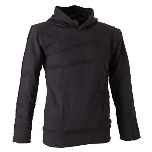 Vishes - Alternative Bekleidung - Patchwork Herren Tribal Hoodie Warm Baumwollsweater Kapuzenpullover schwarz-grau XL von Vishes