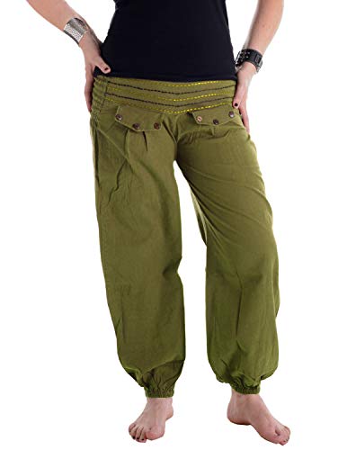 Vishes - Alternative Bekleidung - Pludrige Sommer Damen Chino Haremshose aus Baumwolle Olive 38-42 von Vishes