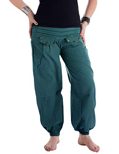 Vishes - Alternative Bekleidung - Pludrige Sommer Damen Chino Haremshose aus Baumwolle türkis 34-38 von Vishes