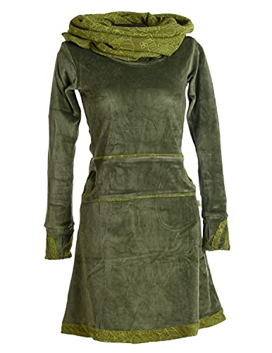 Vishes - Alternative Bekleidung - Samtkleid mit Kapuzenkragen olivegrün 36 von Vishes