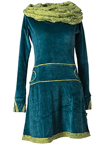 Vishes - Alternative Bekleidung - Samtkleid mit Kapuzenkragen türkis 46/48 von Vishes