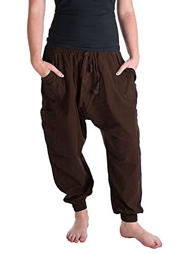 Vishes - Alternative Bekleidung - Sommer Haremshose mit Taschen aus Baumwolle mit elastischem Bund - handgewebt braun von Vishes