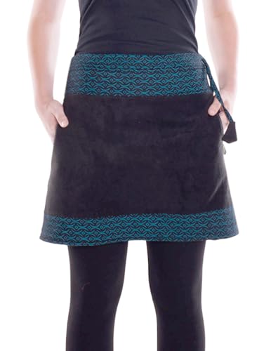 Vishes - Alternative Bekleidung - Thermorock Warmer Damen Winterrock kurz Taschenrock aus ECO-Fleece schwarz-türkis 42 von Vishes