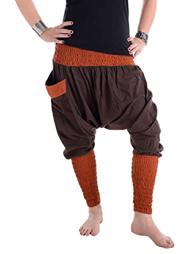 Vishes - Alternative Bekleidung - Unisex Baumwoll Haremshose mit engem, dehnbarem Beinabschluss mit Taschen braun von Vishes