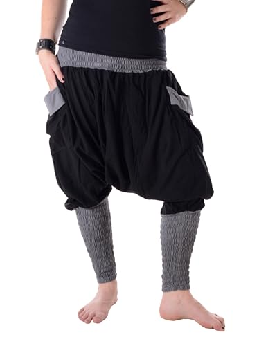 Vishes Damen Haremshose I schwarz I Einheitsgröße 98 cm I Luftige Aladinhose mit breitem Smokbund & Seitentaschen I Handgefertigt aus 100% Baumwolle I Nachhaltige Alternative Bekleidung von Vishes