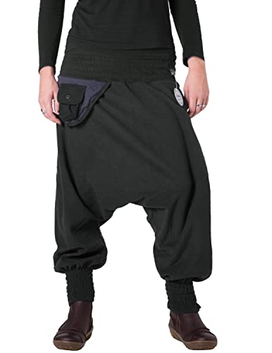 Vishes - Alternative Bekleidung - Warme Thermo Haremshose aus Fleece mit Tasche Schwarz-Grau von Vishes