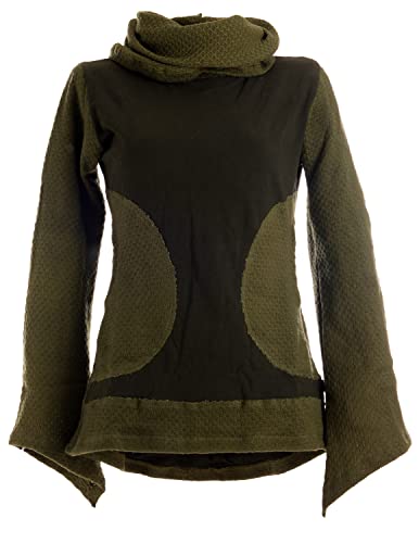 Vishes - Alternative Bekleidung - Warmer Damen Langarm Pullover aus Baumwolle Schalkragen gestrickt Olive 40 von Vishes