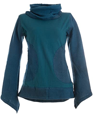 Vishes - Alternative Bekleidung - Warmer Damen Langarm Pullover aus Baumwolle Schalkragen gestrickt dunkeltürkis 48 von Vishes