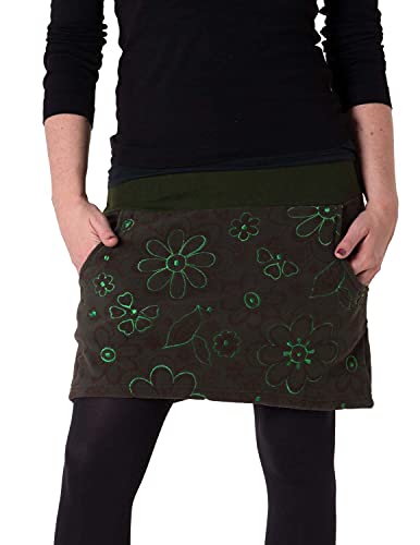 Vishes - Alternative Bekleidung - Warmer Fleece Rock mit aufgestickten Blumen dunkelgrün 36 von Vishes