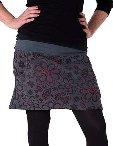 Vishes - Alternative Bekleidung - Warmer Fleece Rock mit aufgestickten Blumen grau 40 von Vishes