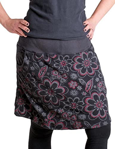 Vishes - Alternative Bekleidung - Warmer Fleece Rock mit aufgestickten Blumen schwarz 46 von Vishes