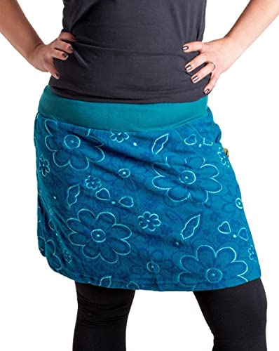 Vishes - Alternative Bekleidung - Warmer Fleece Rock mit aufgestickten Blumen türkis 40 von Vishes