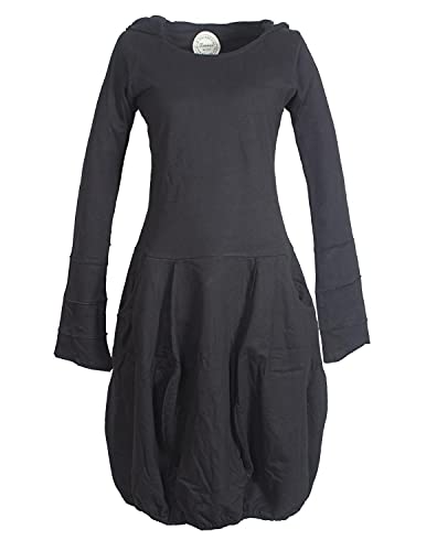 Vishes - Alternative Bekleidung - Warmes Damen Langarm Winterkleid Ballonkleid Baumwoll-Kleid Zipfelkapuze schwarz 36-38 von Vishes