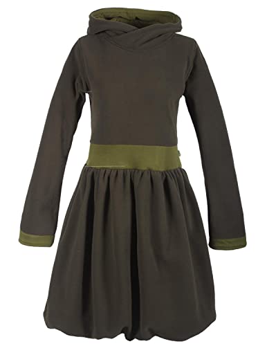 Vishes - Alternative Bekleidung - Warmes Langarm Ballonkleid aus recyceltem Fleece mit Kapuze Olive 36 von Vishes