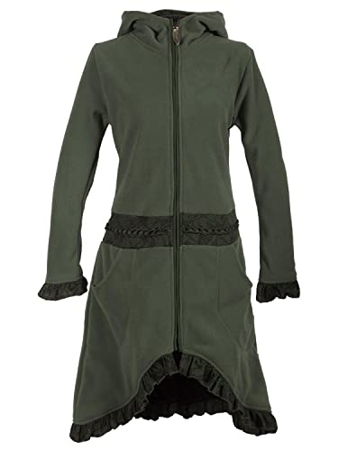 Vishes - Alternative Bekleidung - Weicher Warmer Damen Elfen Fleecemantel mit Kapuze und Rüschen Olive 36 von Vishes