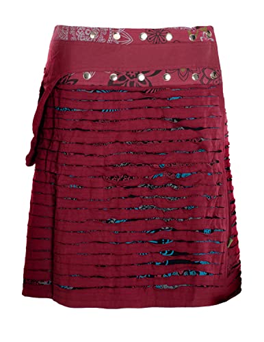 Vishes - Alternative Bekleidung - Wickelrock Rock zum Wickeln Druckknöpfe Blumen Mandala Sidebag schwarz-dunkelrot 38-46 von Vishes