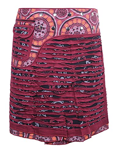 Vishes - Alternative Bekleidung - Wickelrock Rock zum Wickeln Druckknöpfe Cutwork Blumen Mandala Sidebag schwarz-dunkelrot 38-46 von Vishes