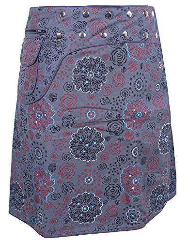 Vishes - Alternative Bekleidung - Wickelrock Rock zum Wickeln Druckknöpfe Sidebag Blumen Bedruckt grau 36-44 von Vishes