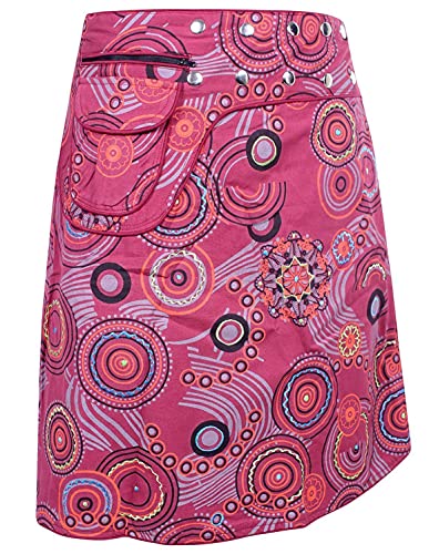 Vishes - Alternative Bekleidung - Wickelrock kurz Rock zum Wickeln Druckknöpfe Blumen Kreise Bestickt dunkelrot 40-50 von Vishes