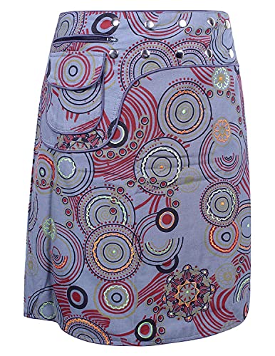 Vishes - Alternative Bekleidung - Wickelrock kurz Rock zum Wickeln Druckknöpfe Blumen Kreise Bestickt grau 40-50 von Vishes