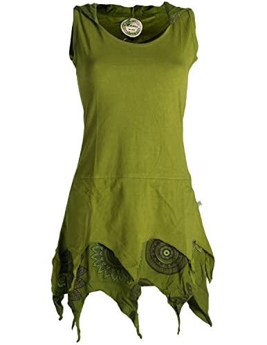 Vishes - Alternative Bekleidung - Zipfelige Elfentunika - im Lagenlook mit Blumen Bedruckt Olivegrün 46 von Vishes
