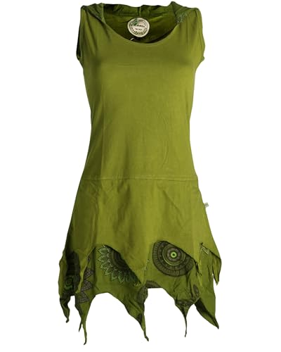 Vishes Damen Elfentunika im Lagenlook mit Zipfeln I Größe 40 I Handgefertigte Tunika aus 100% Baumwolle I Bequem & modisch für Alltag & Freizeit I Nachhaltige Alternative Bekleidung I Olivegrün von Vishes