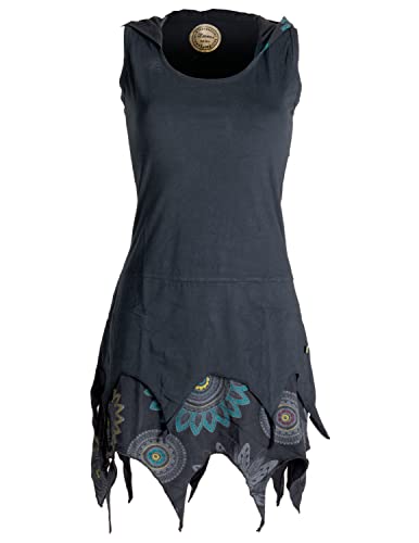 Vishes - Alternative Bekleidung - Zipfelige Elfentunika - im Lagenlook mit Blumen Bedruckt Schwarz 36 von Vishes