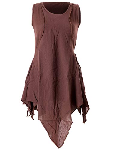 Vishes - Alternative Bekleidung - Zipfeliges Lagenlook Shirt Tunika aus handgewebter Baumwolle - im Used-Look braun 32 von Vishes